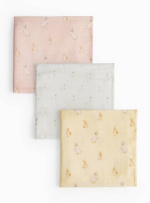 Peter Rabbit Print Muslin Cloths 3 Pack One Size